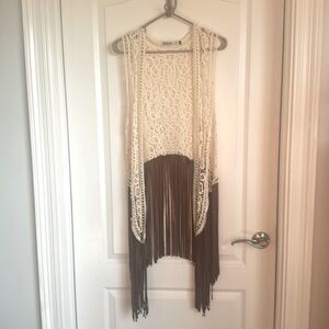 Crochet/Suede fringe shawl